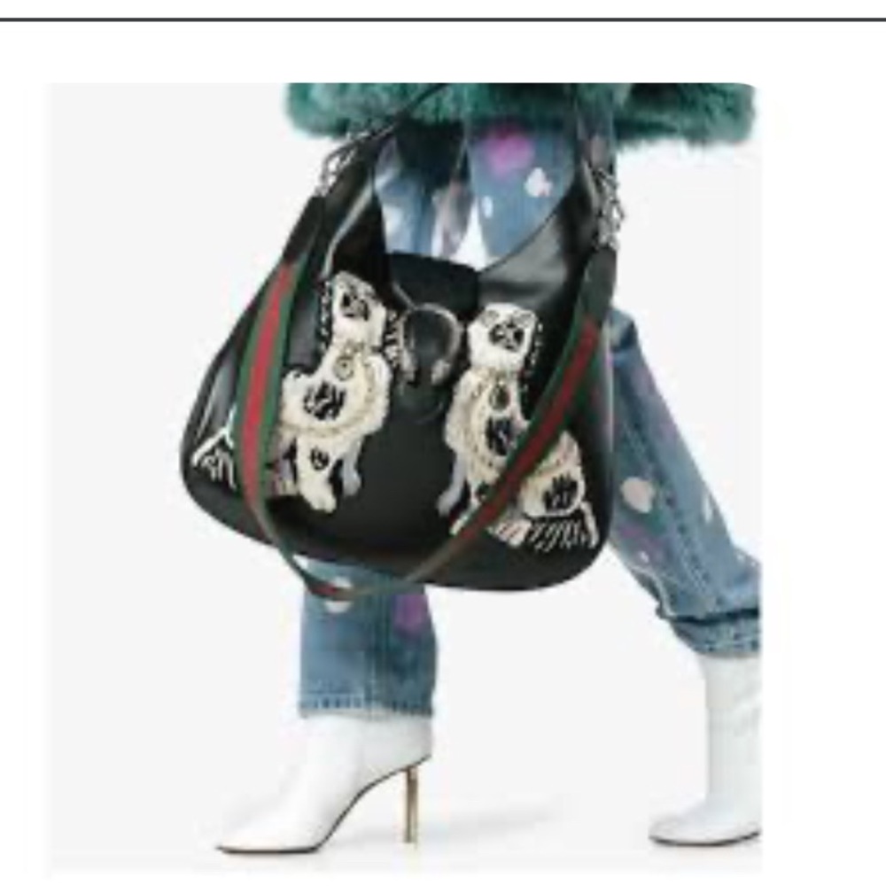 Navy blue white and red handbag by Gucci